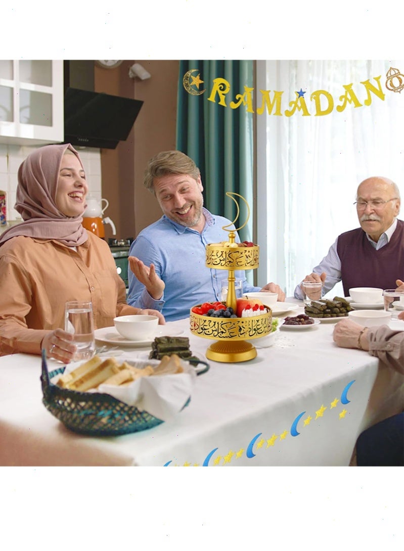 Yoawllty Ramadan Tray, Ramadan Decorations for Home, Ramadan Table Decorations, 2-tier Serving Tray, Ramadan Stand for Pastry, Candy, Fruit, etc(Gold) - Image 4